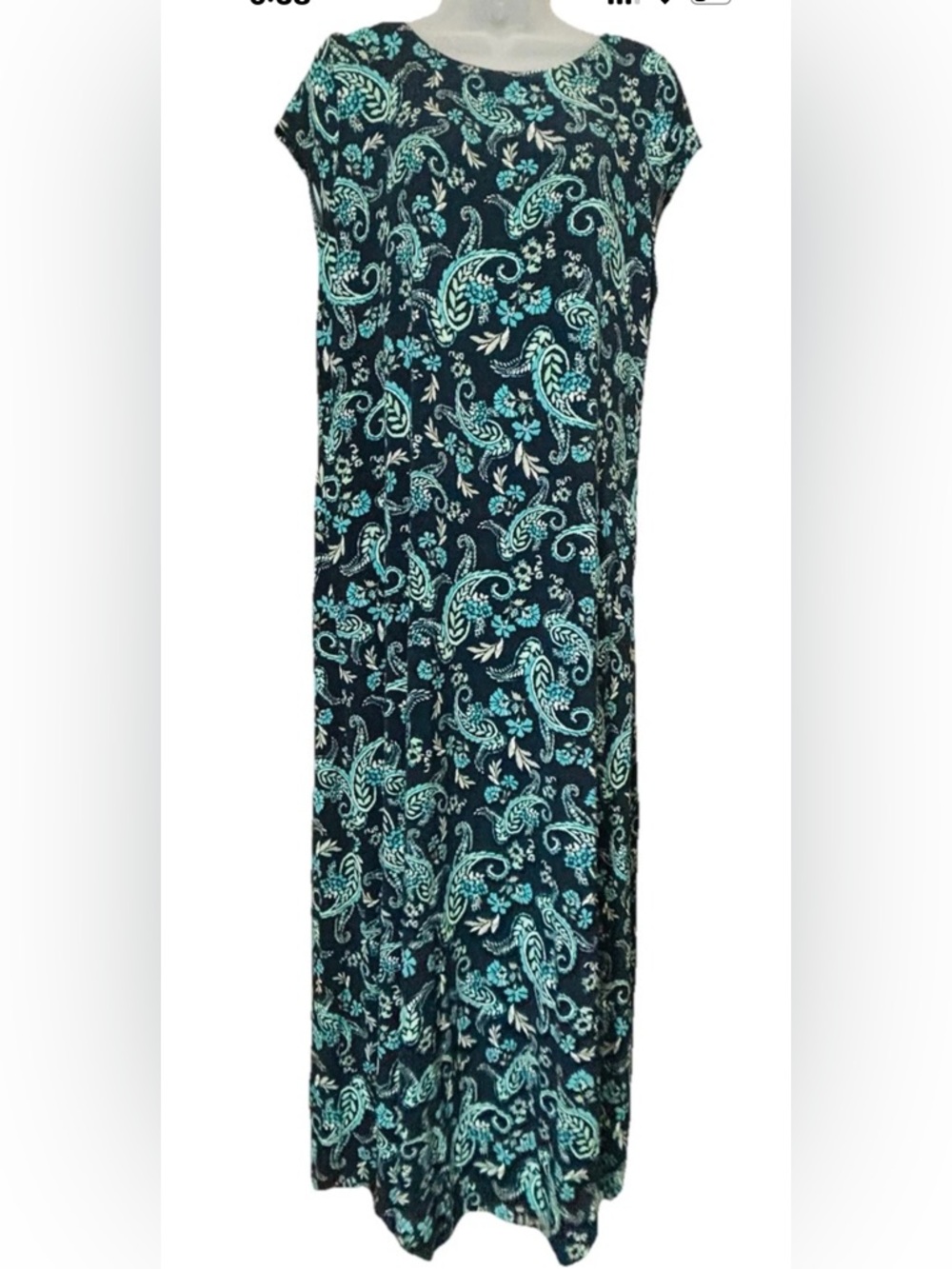J. Jill Pleated V-Back Long Maxi Dress In Navy Blue Tapestry Paisley Size Medium - Picture 2 of 10